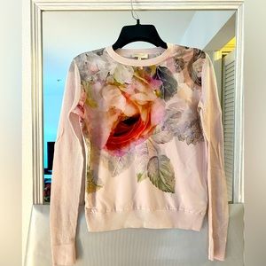 TED BAKER LIGHT PINK BLOUSE WITH FLORAL FRONT PRINT SIZE 1